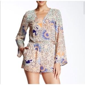 Daniel Rainn boho crochet romper long sleeves elastic waist boho patchwork sz M